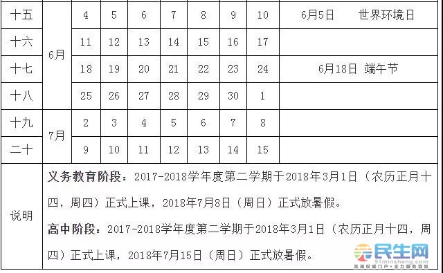 根据 芜湖市中小学2017—2018学年第一学期 教学周次安排表 义务教育