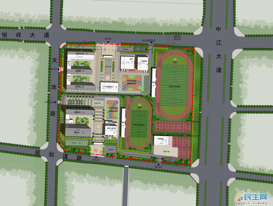 芜湖院子地块配套中,小学规划鸟瞰图